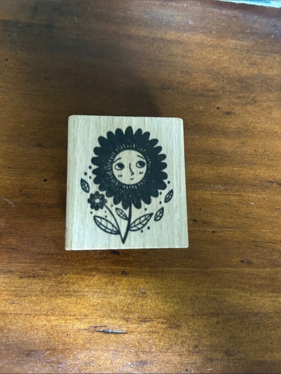 nikidotti Other - Nikdotti Wooden Sunflower Rubber Stamp - Black Floral Face Design NEW